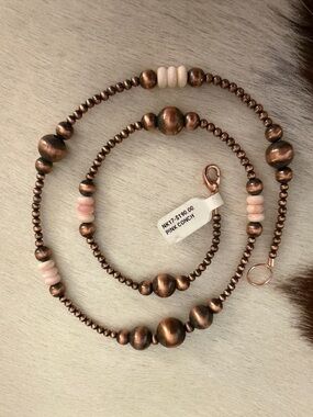 ❤️ Oxidized Copper Desert Pearl Queen Pink Conch Rondel Beads 21” Necklace 29.3G